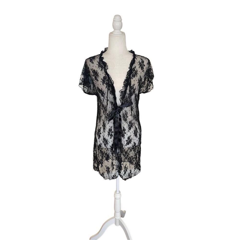 Y2K Smart &‎ Sexy Black Lace Robe – Size L